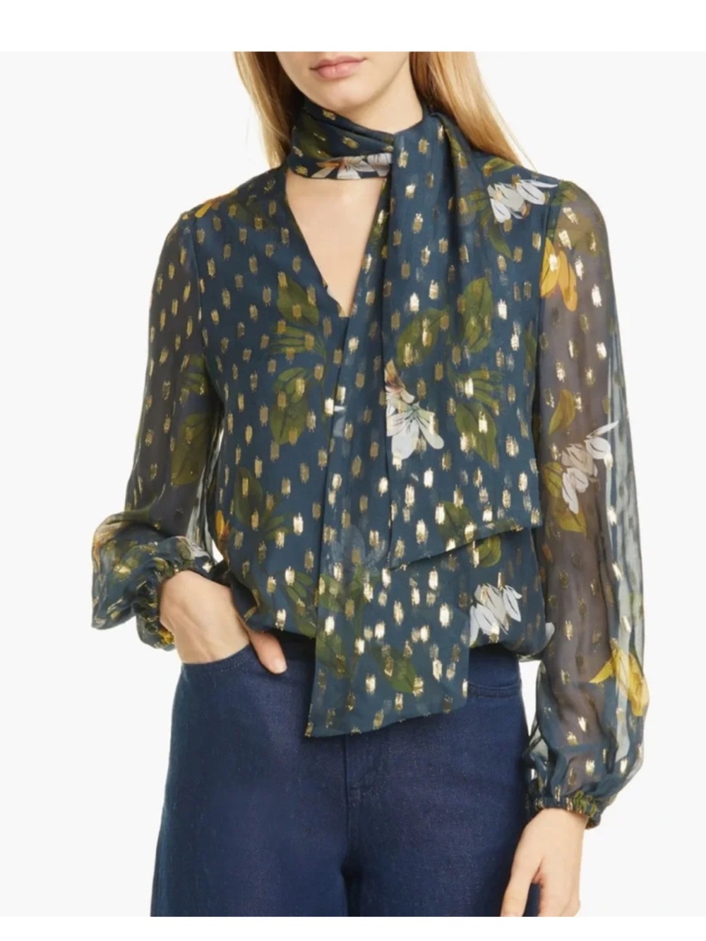 Ted Baker London Silk Blend Floral Scarf-Neck Blouse 💖💖